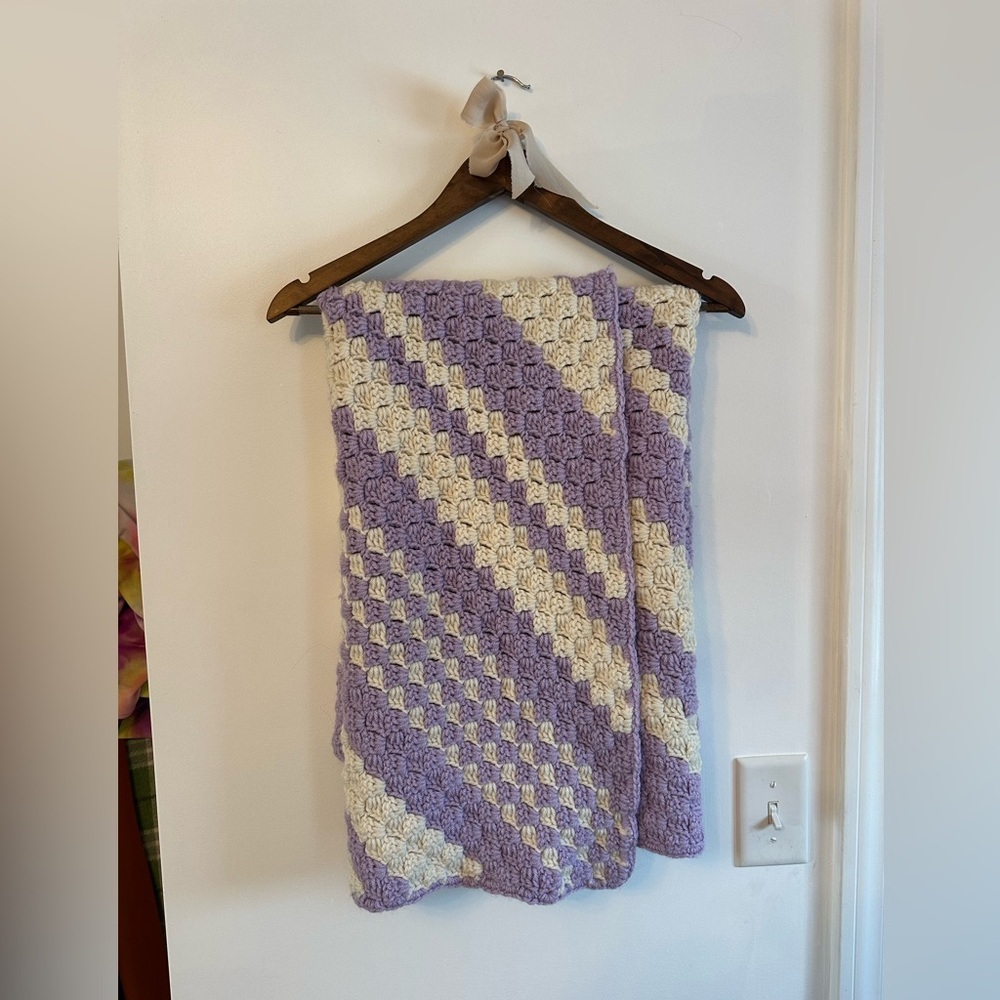 Purple and Cream Crochet Blanket